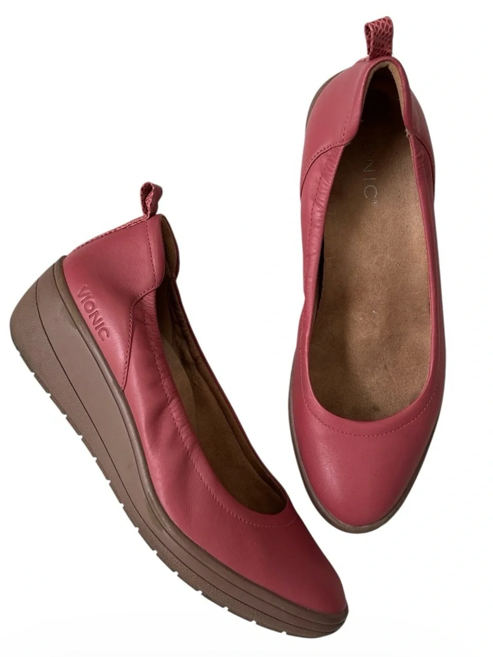 Vionic Jacey Wedge Leather Almond Toe Dusty Cedar Pink 8